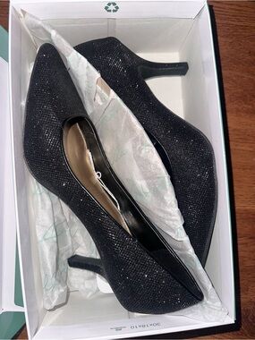 Abella Black Glitter Pointed Pump Heels